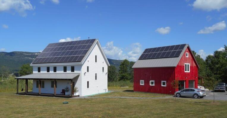 Solar panels on two buildings